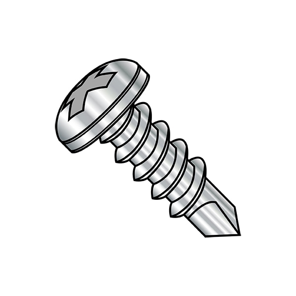 Self-Drilling Screw, 1/4"-14 x 3/4 in, Plain 410 Stainless Steel Pan Head Phillips Drive, 1500 PK