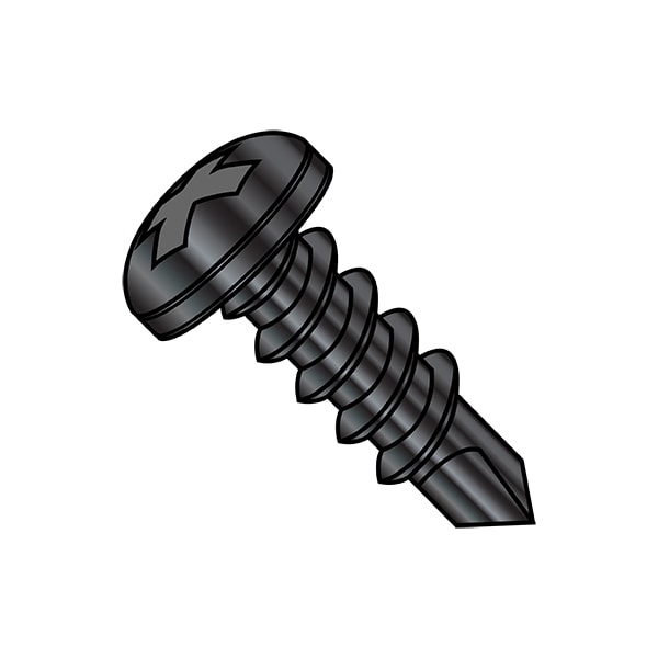 Self-Drilling Screw, 1/4"-14 x 3/4 in, Zinc Black Steel Pan Head Phillips Drive, 3000 PK