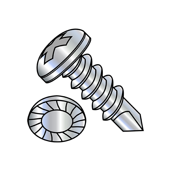 Self-Drilling Screw, 1/4"-14 x 5/8 in, Zinc Plated Steel Pan Head Phillips Drive, 2000 PK