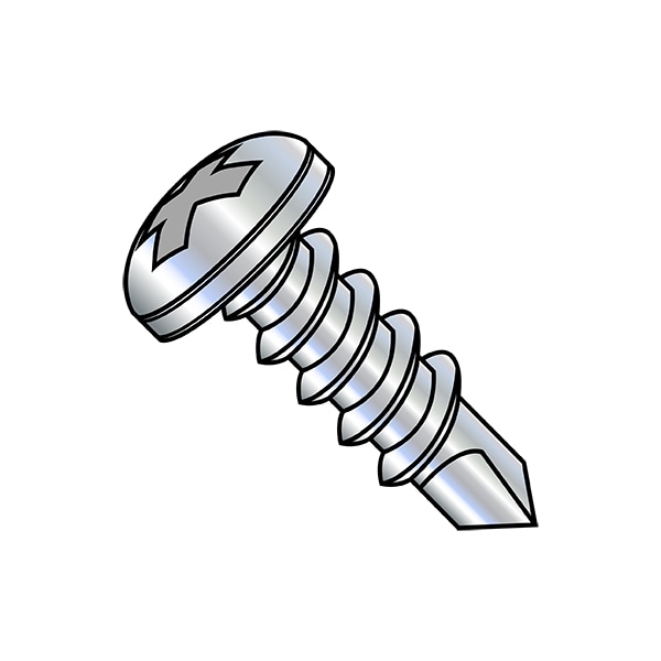 Self-Drilling Screw, 5/16"-12 x 3/4 in, Zinc Plated Steel Pan Head Phillips Drive, 1000 PK