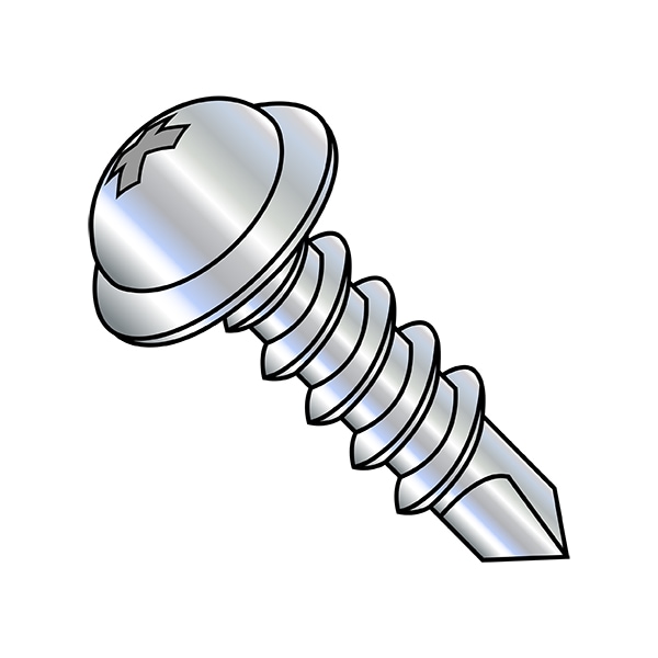 Self-Drilling Screw, 1/4"-14 x 3 in, Zinc Plated Steel Flange Round Head Phillips Drive, 1000 PK
