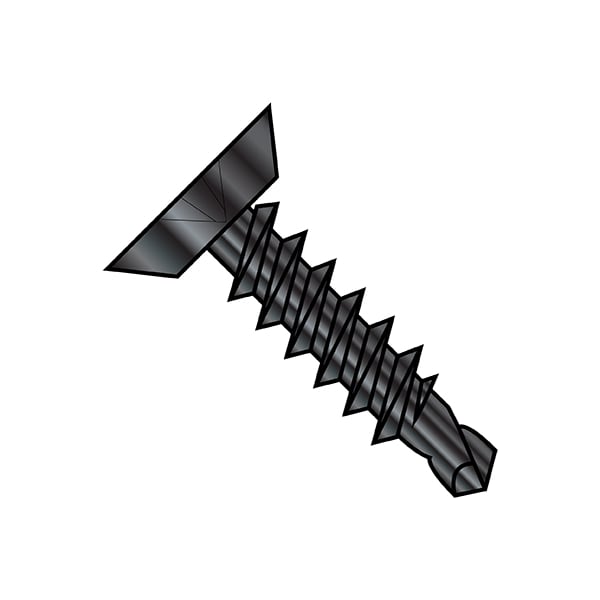 Self-Drilling Screw, #12-14 x 3/4 in, Black Oxide Steel Flat Head Phillips Drive, 5000 PK