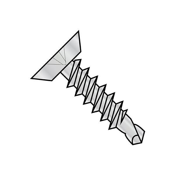 Self-Drilling Screw, #12-14 x 1 in, Zinc Plated Steel Flat Head Phillips Drive, 5000 PK
