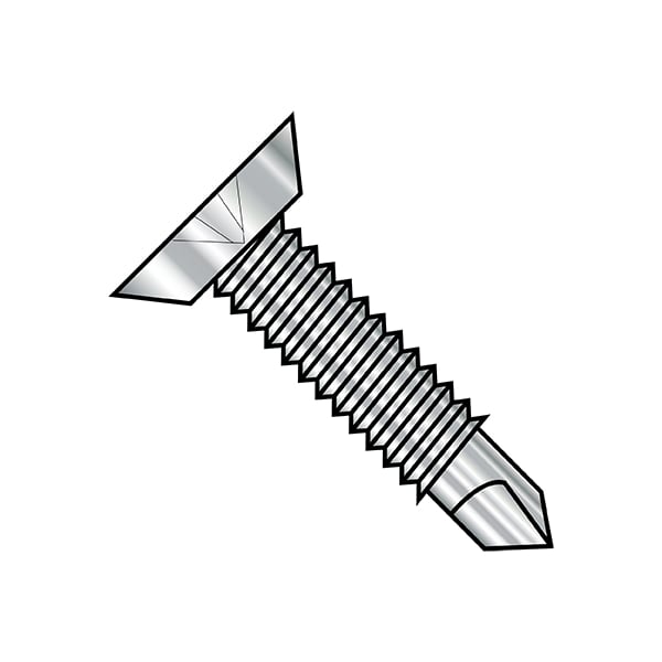 Self-Drilling Screw, #10-24 x 1 in, Plain Stainless Steel Flat Head Phillips Drive, 3000 PK