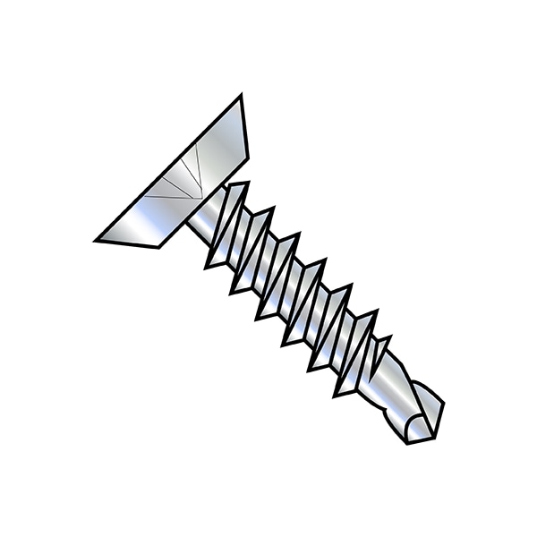 Self-Drilling Screw, 1/4"-14 x 4 in, Zinc Plated Steel Flat Head Phillips Drive, 500 PK