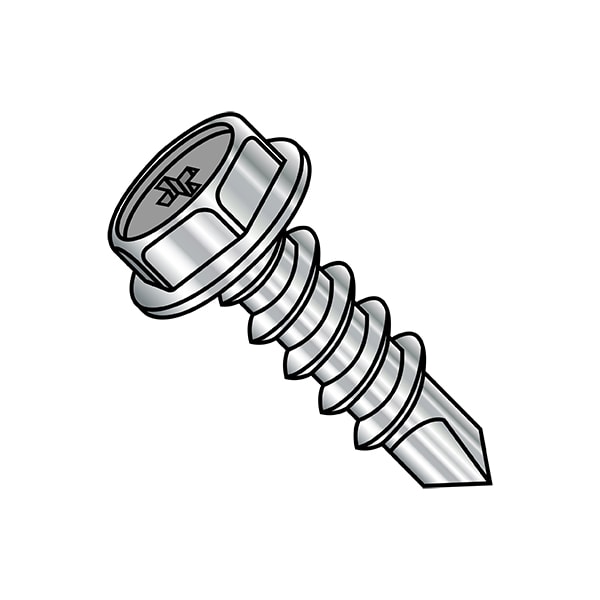 Self-Drilling Screw, #8-18 x 5/8 in, Plain 18-8 Stainless Steel Flange Hex Head External Hex Drive