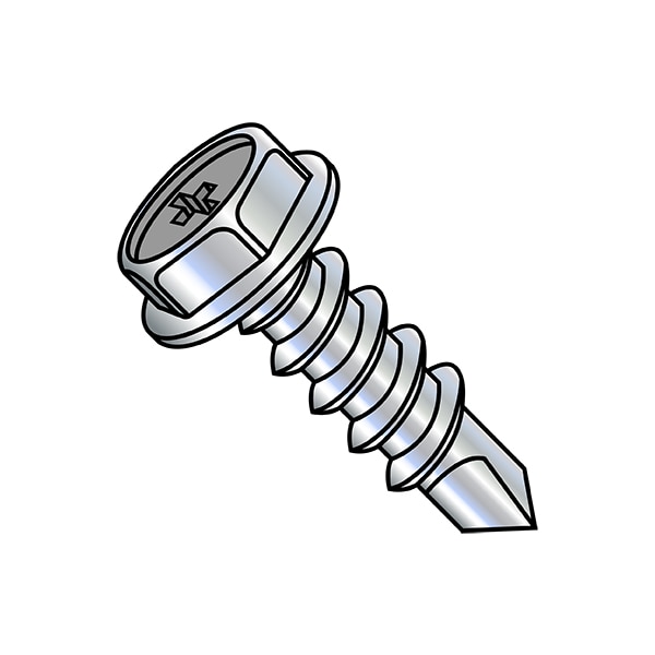 Self-Drilling Screw, 1/4"-14 x 3/4 in, Zinc Plated Steel Flange Hex Head External Hex Drive