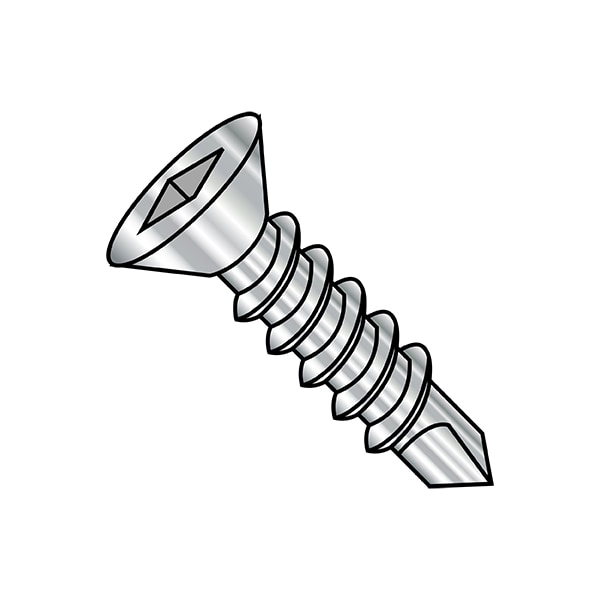 Self-Drilling Screw, 1/4"-14 x 1-1/4 in, Plain 18-8 Stainless Steel Flat Head Square Drive, 500 PK