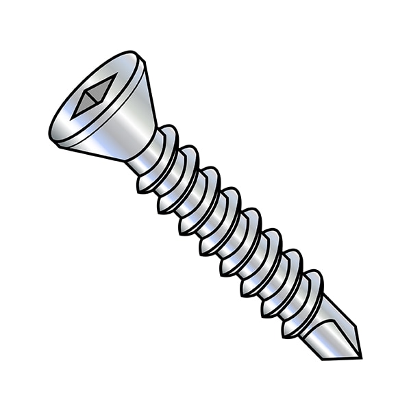 Self-Drilling Screw, 1/4"-14 x 3/4 in, Zinc Plated Steel Trim Head Square Drive, 3000 PK