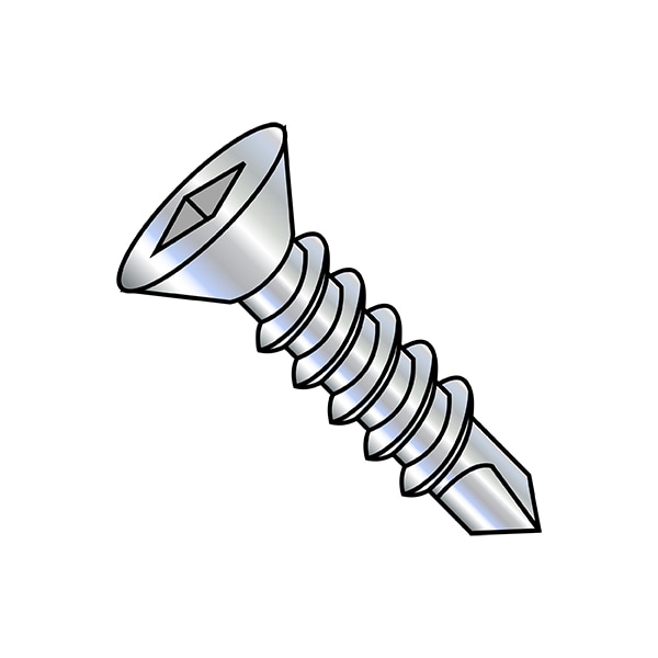 Self-Drilling Screw, 1/4"-14 x 3/4 in, Zinc Plated Steel Flat Head Square Drive, 3000 PK