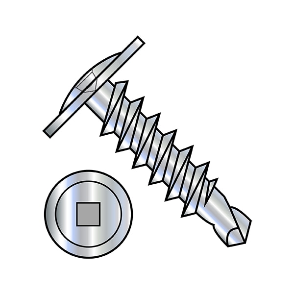 Self-Drilling Screw, 1/4"-14 x 3 in, Zinc Plated Steel Truss Head Square Drive, 700 PK