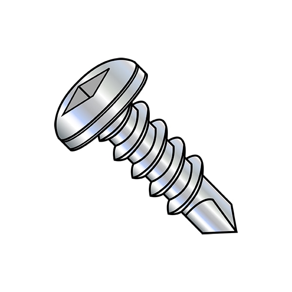 Self-Drilling Screw, 1/4"-14 x 4 in, Zinc Plated Steel Pan Head Square Drive, 600 PK