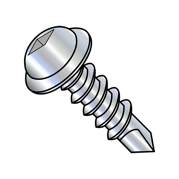 Self-Drilling Screw, #8-18 x 2-1/2 in, Zinc Plated Steel Flange Round Head Square Drive, 2500 PK