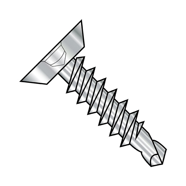 Self-Drilling Screw, #8-18 x 3/8 in, 18-8 Stainless Steel Flat Head Square Drive, 2500 PK