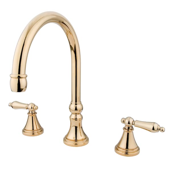 Roman Tub Faucet, Polished Brass, Deck Mount