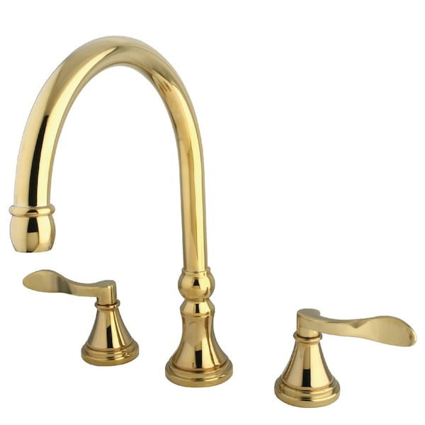 Roman Tub Faucet, Polished Brass, Deck Mount