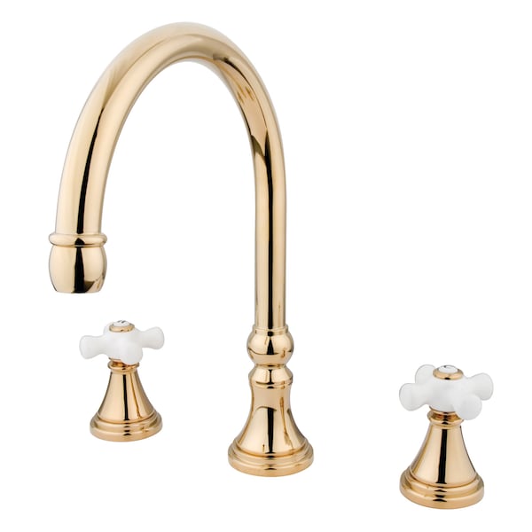Roman Tub Faucet, Polished Brass, Deck Mount