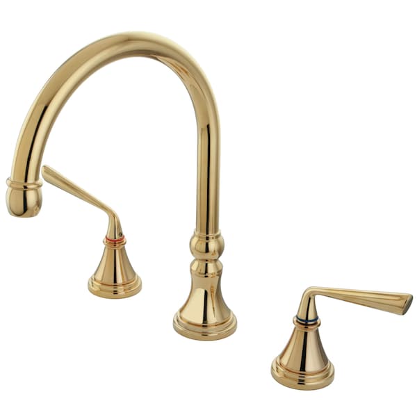 Roman Tub Faucet, Polished Brass, Deck Mount