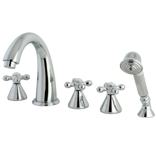 Roman Tub Faucet, Standard, 8" to 36", 5, Deck Mount, Polished Chrome