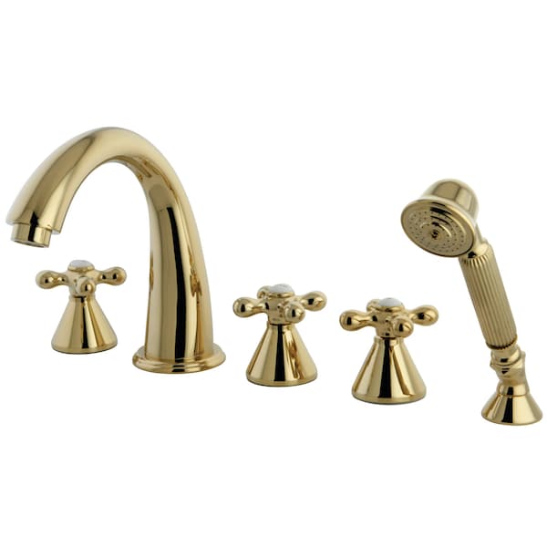 Roman Tub Faucet, Standard, 8" to 36", 5, Deck Mount, Polished Brass