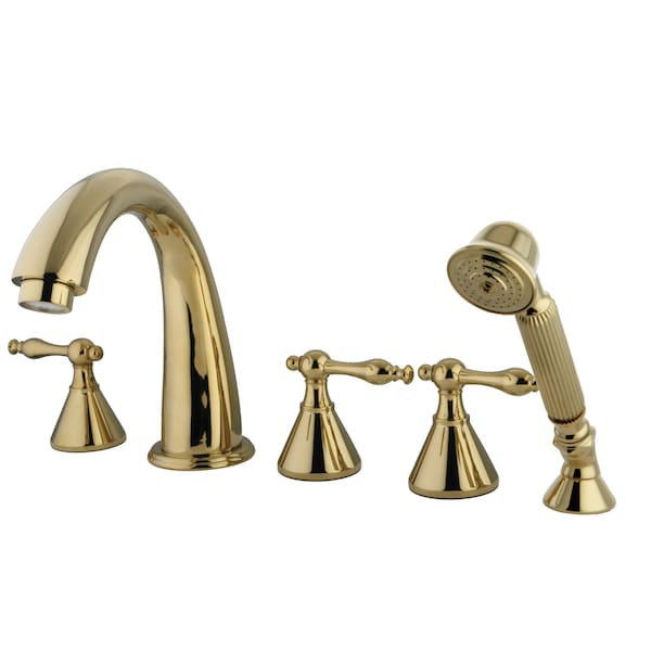 Roman Tub Faucet, Polished Brass, Deck Mount