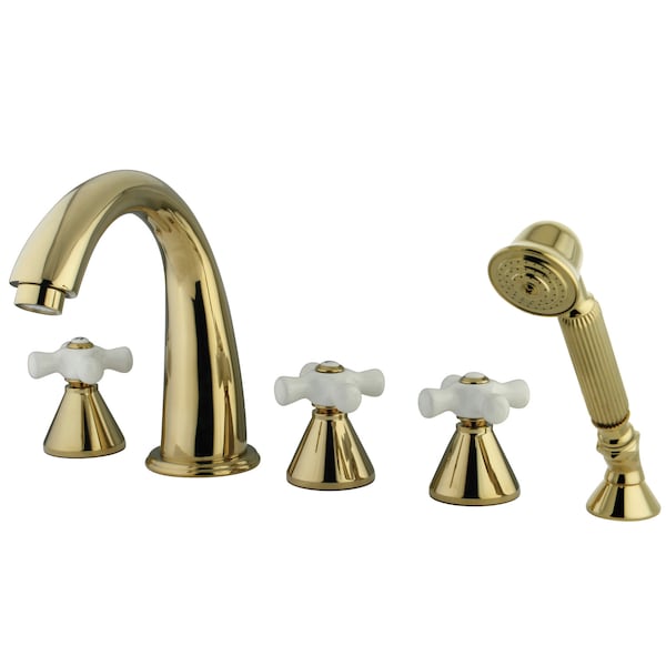 Roman Tub Faucet, Polished Brass, Deck Mount