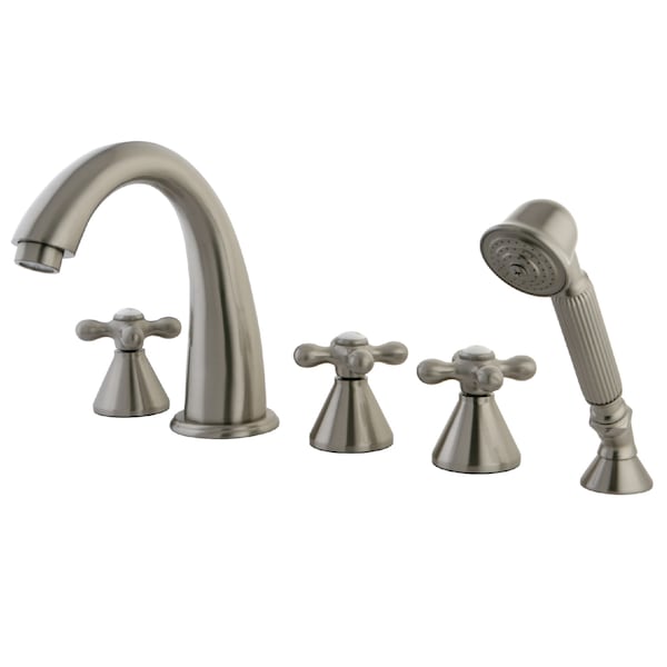 Roman Tub Faucet, Standard, 8" to 36", 5, Deck Mount, Brushed Nickel