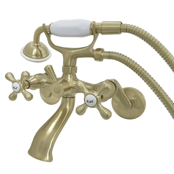 Wall-Mount Clawfoot Tub Faucet, Brushed Brass, Wall Mount