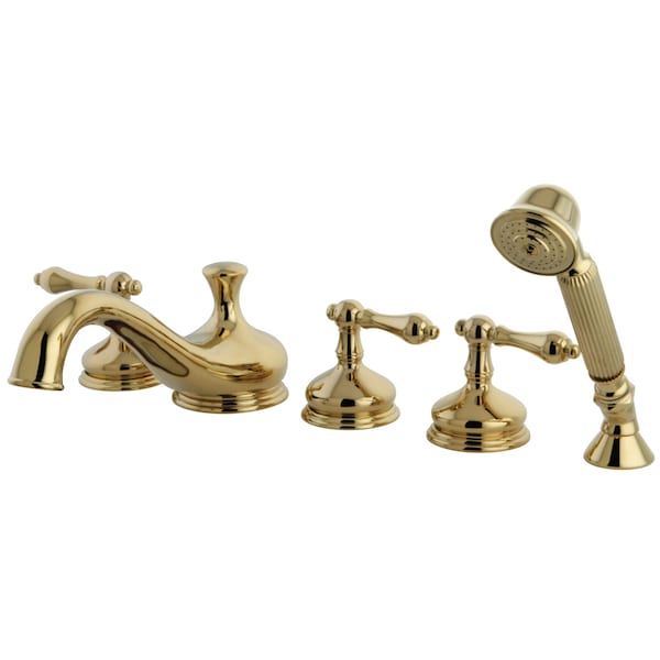 Roman Tub Faucet, Polished Brass, Deck Mount