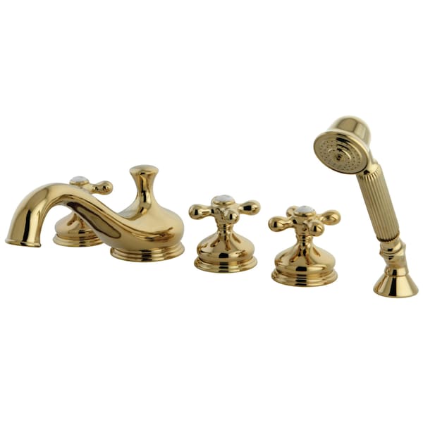 Roman Tub Faucet, Standard, 8" to 36", 5, Deck Mount, Polished Brass
