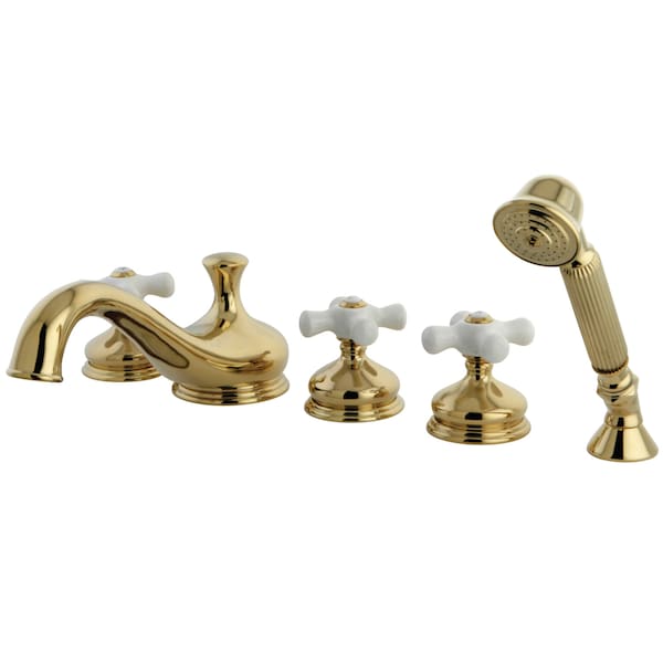 Roman Tub Faucet, Polished Brass, Deck Mount