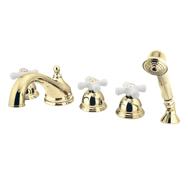 Roman Tub Faucet, Polished Brass, Deck Mount