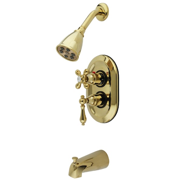 Tub and Shower Faucet, Standard, 3, Wall Mount, Polished Brass