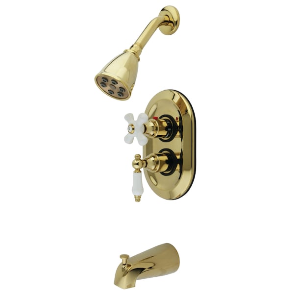 Tub and Shower Faucet, Standard, 3, Wall Mount, Polished Brass