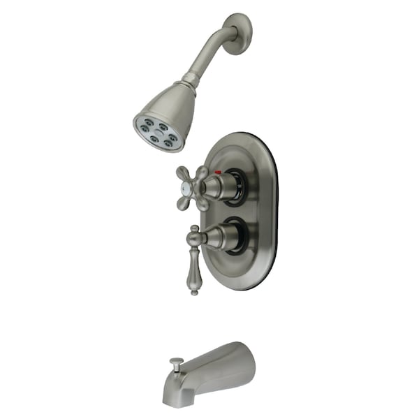 Tub and Shower Faucet, Standard, 3, Wall Mount, Brushed Nickel