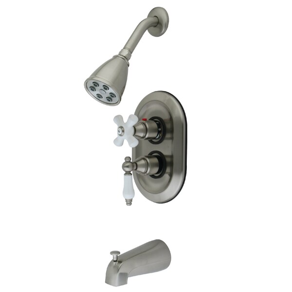 Tub and Shower Faucet, Standard, 3, Wall Mount, Brushed Nickel