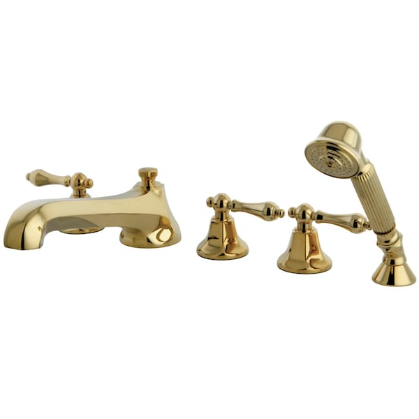 Roman Tub Faucet, Polished Brass, Deck Mount