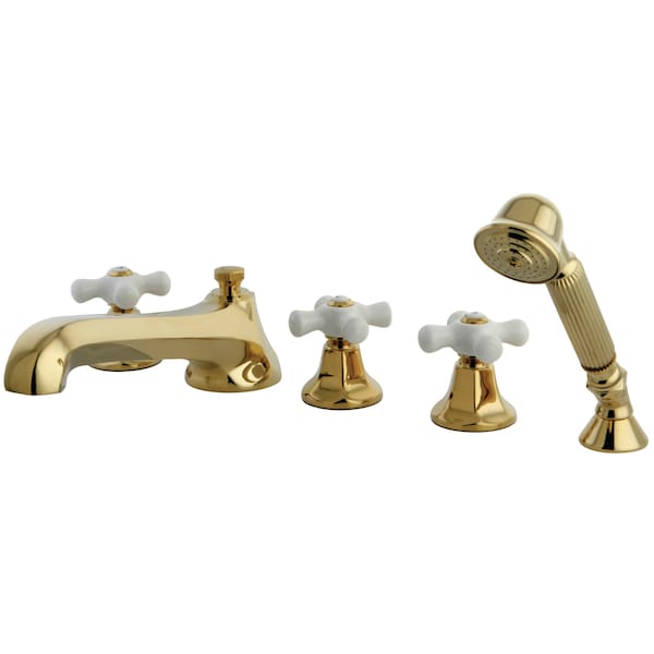 Roman Tub Faucet, Polished Brass, Deck Mount