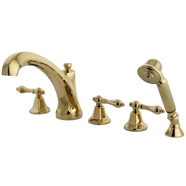 Roman Tub Faucet, Polished Brass, Deck Mount