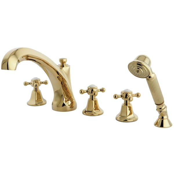 Roman Tub Faucet, Polished Brass, Deck Mount