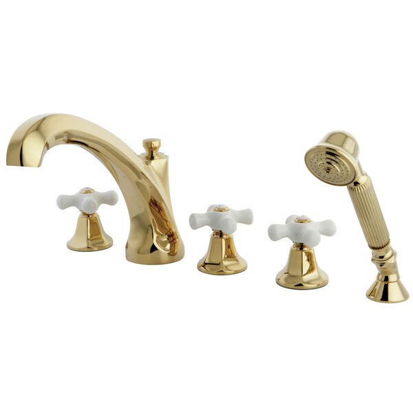 Roman Tub Faucet, Polished Brass, Deck Mount