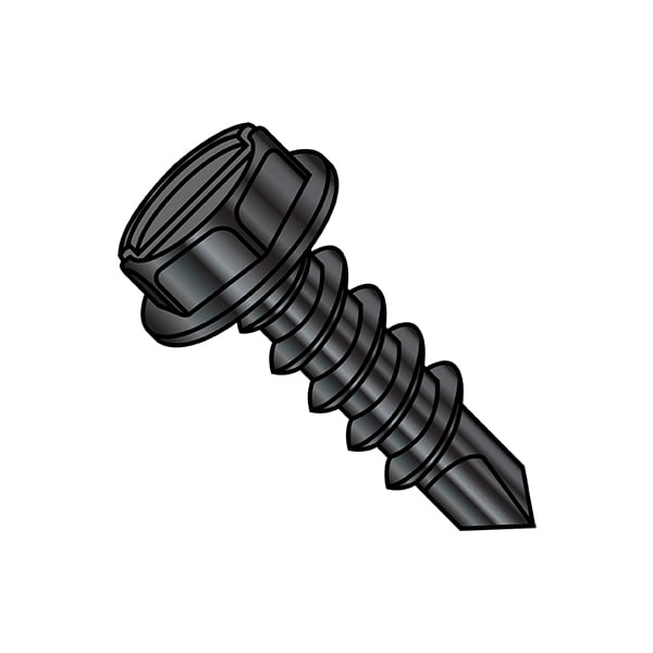 Self-Drilling Screw, #8-18 x 1/2 in, Oil Steel Flange Hex Head External Hex Drive, 10000 PK