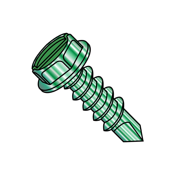 Self-Drilling Screw, #8-18 x 1/2 in, Zinc Plated Steel Flange Hex Head External Hex Drive, 10000 PK