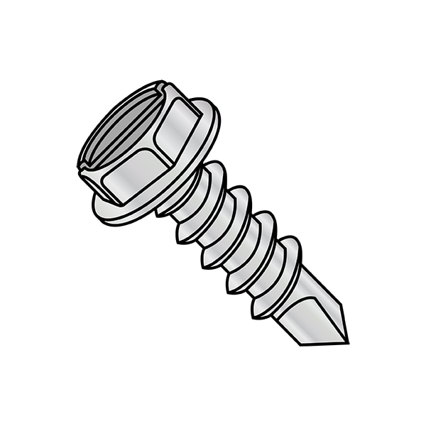 Self-Drilling Screw, #10-16 x 3/4 in, Zinc Plated Steel Flange Hex Head External Hex Drive, 6000 PK