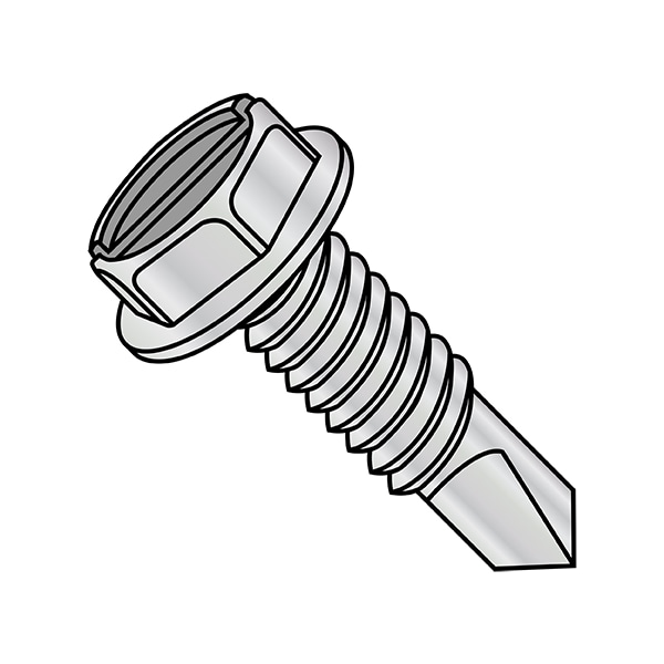 Self-Drilling Screw, #10-24 x 5/8 in, Zinc Plated Steel Flange Hex Head External Hex Drive, 7000 PK