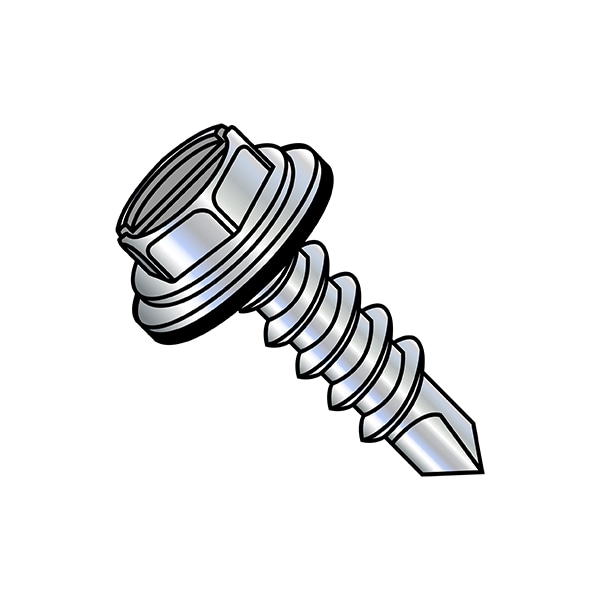 Self-Drilling Screw, 1/4"-14 x 3/4 in, Zinc Plated Steel Flange Hex Head External Hex Drive