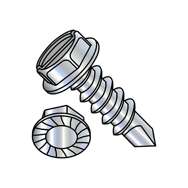 Self-Drilling Screw, 1/4"-14 x 3/4 in, Zinc Plated Steel Flange Hex Head External Hex Drive
