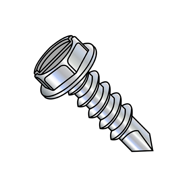 Self-Drilling Screw, 5/16"-12 x 2 in, Zinc Plated Steel Flange Hex Head External Hex Drive, 1000 PK