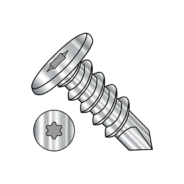 Self-Drilling Screw, 1/4"-14 x 1 in, Plain 18-8 Stainless Steel Pancake Head Torx Drive, 400 PK