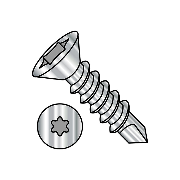 Self-Drilling Screw, 1/4"-14 x 3/4 in, 410 Stainless Steel Flat Head Torx Drive, 1500 PK